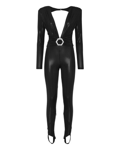 Padded Shoulder Lame Jumpsuit