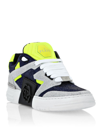 Mix Leather Lo-Top Sneakers Strass