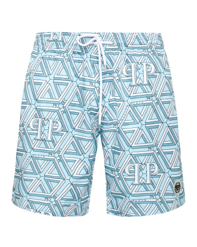 Jogging Printed Shorts with Hexagon Monogram
