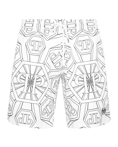 Jogging Printed Shorts with Hexagon Monogram