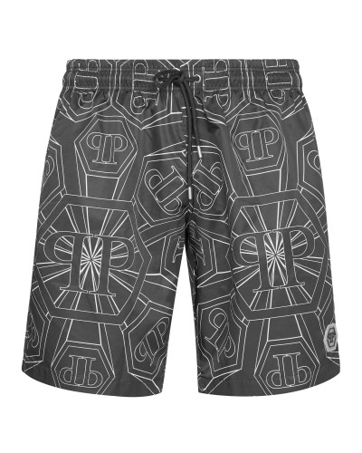 Jogging Printed Shorts with Hexagon Monogram