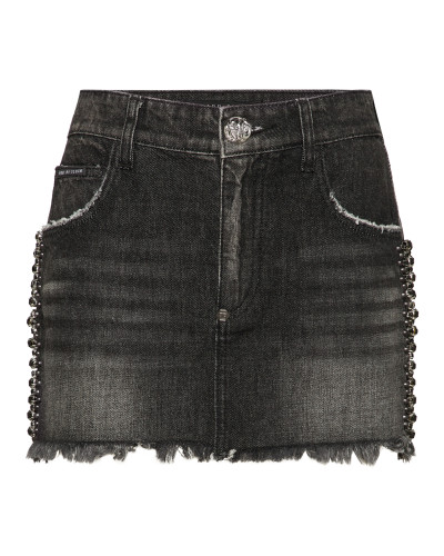 Denim Mini Skirt Rib Strass