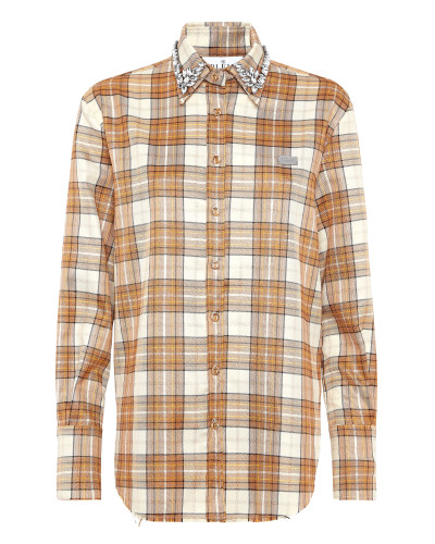 Checked Oversize Shirt LS Strass Flame
