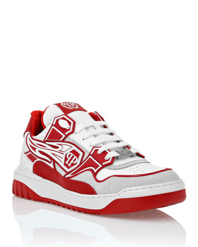 Mix Leather Lo-Top Sneakers Strass Hexagon