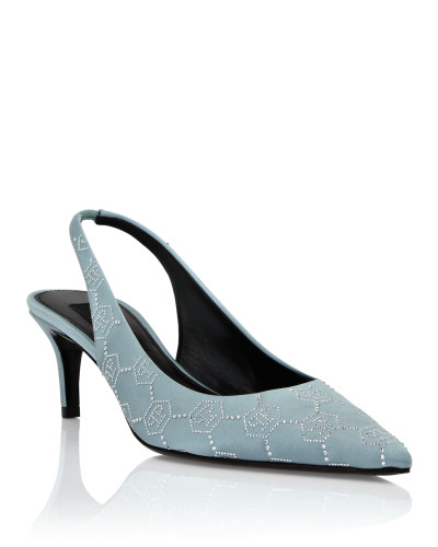 Satin Slingback Shoes Low Heels Monogram Strass