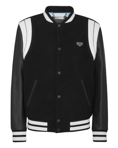 Bomber Jacket Leather Sleeves College