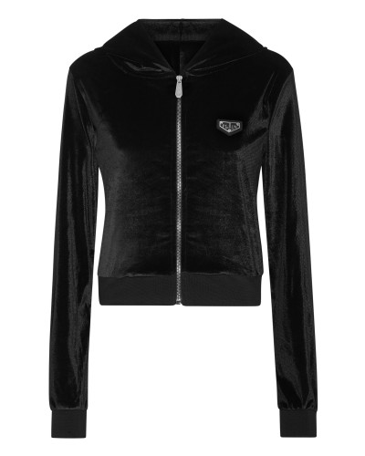 Chenille Hoodie Sweatjacket Strass Skull