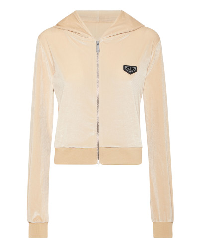 Chenille Hoodie Sweatjacket Strass Skull