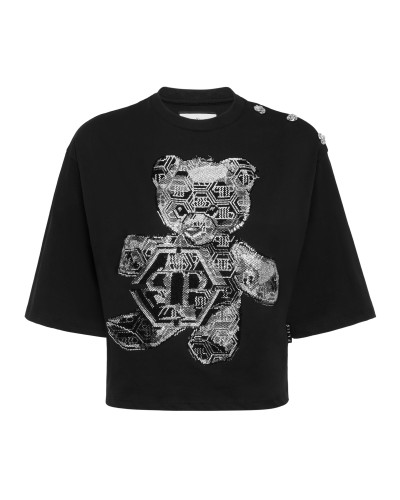 Cropped Round Neck T-Shirt 3D Teddy