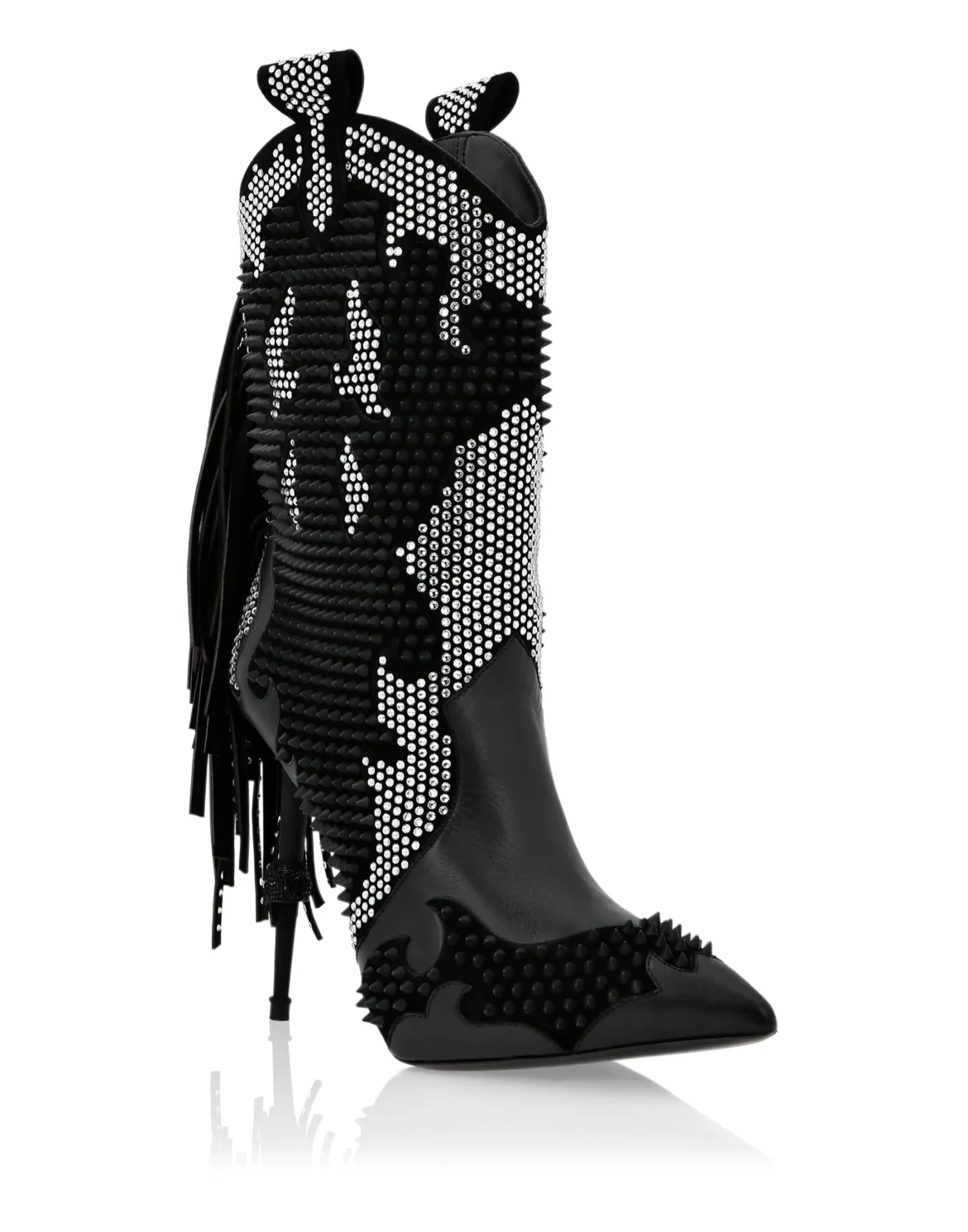 Leather Boots Lo-Heels High Cowboy, цвет: Черный