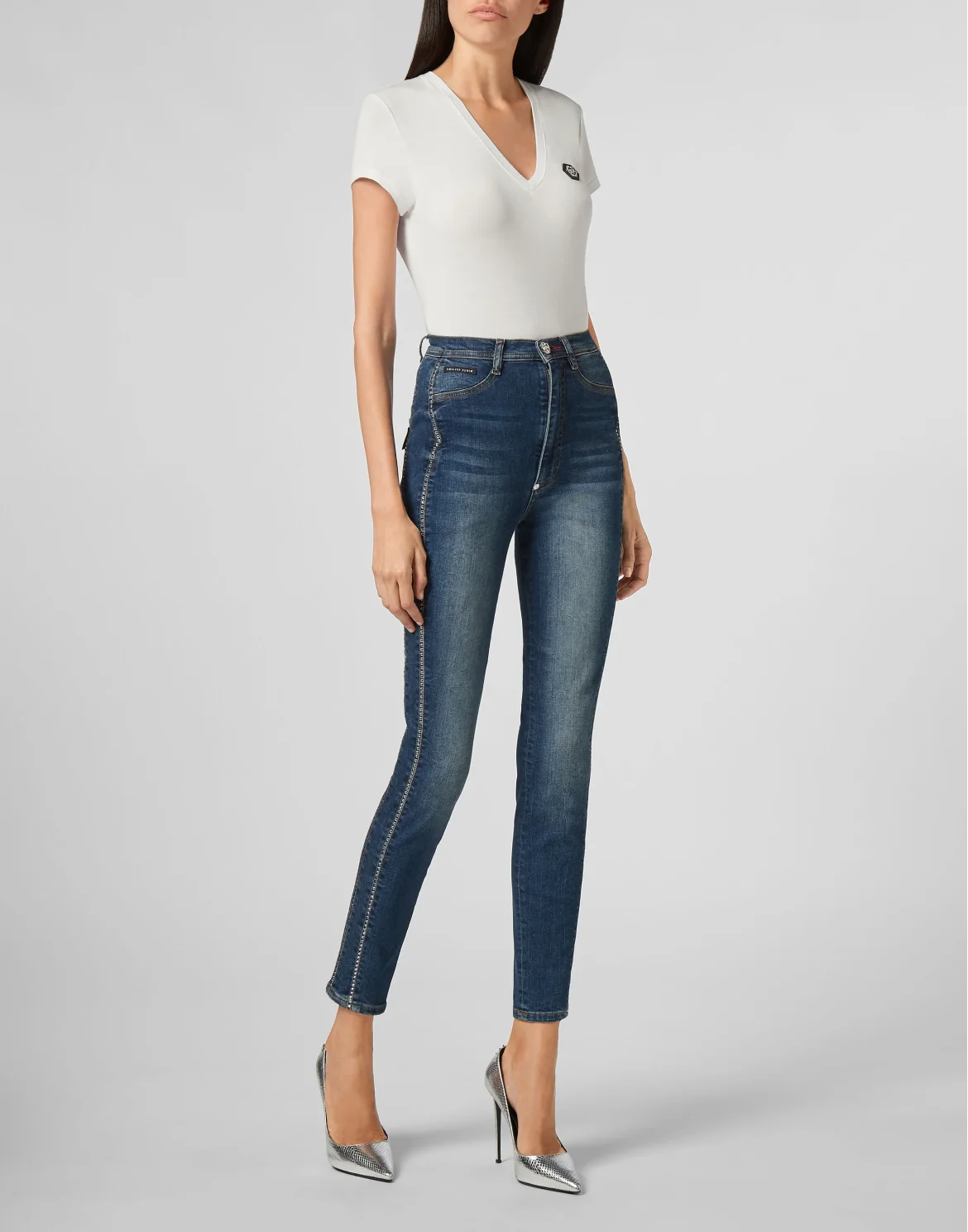 Super High Waist Jegging Rock logo Crystal, цвет: Синий