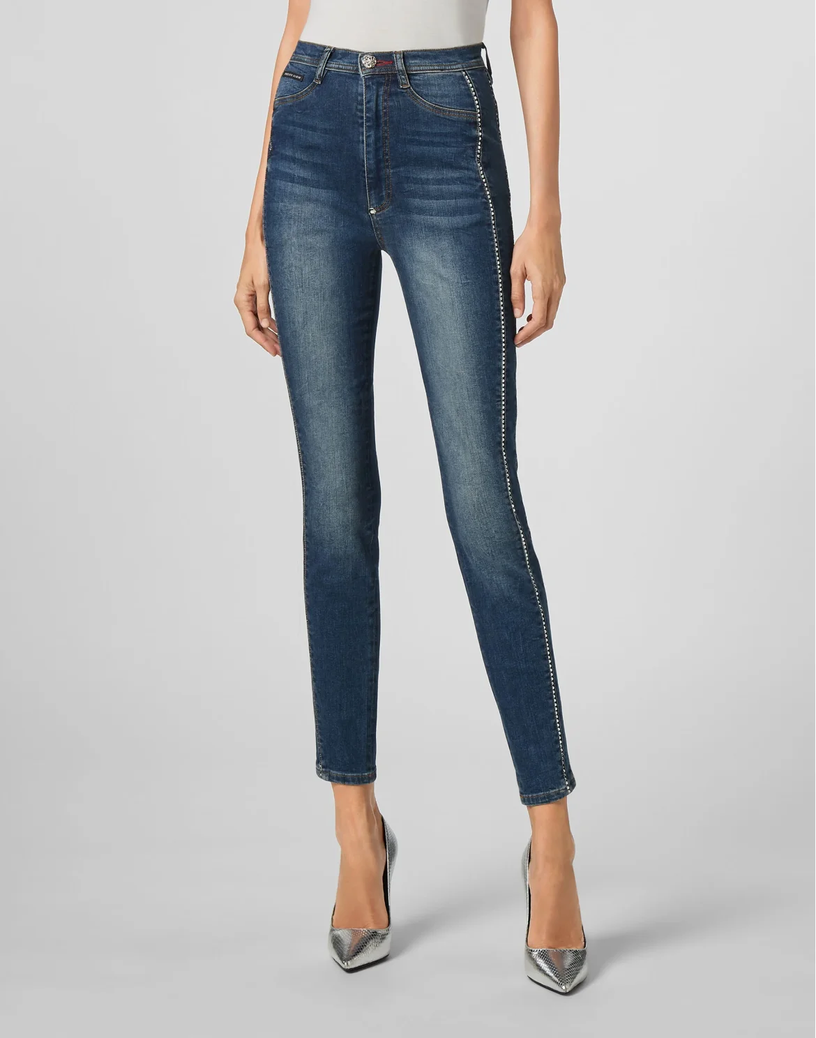 Super High Waist Jegging Rock logo Crystal, цвет: Синий