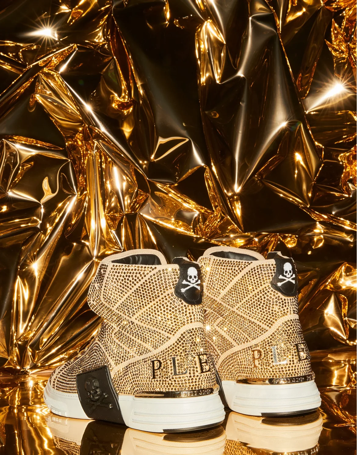 HI-TOP SNEAKERS MONEY KICK$ SUEDE GOLD SKULL, цвет: Золотой