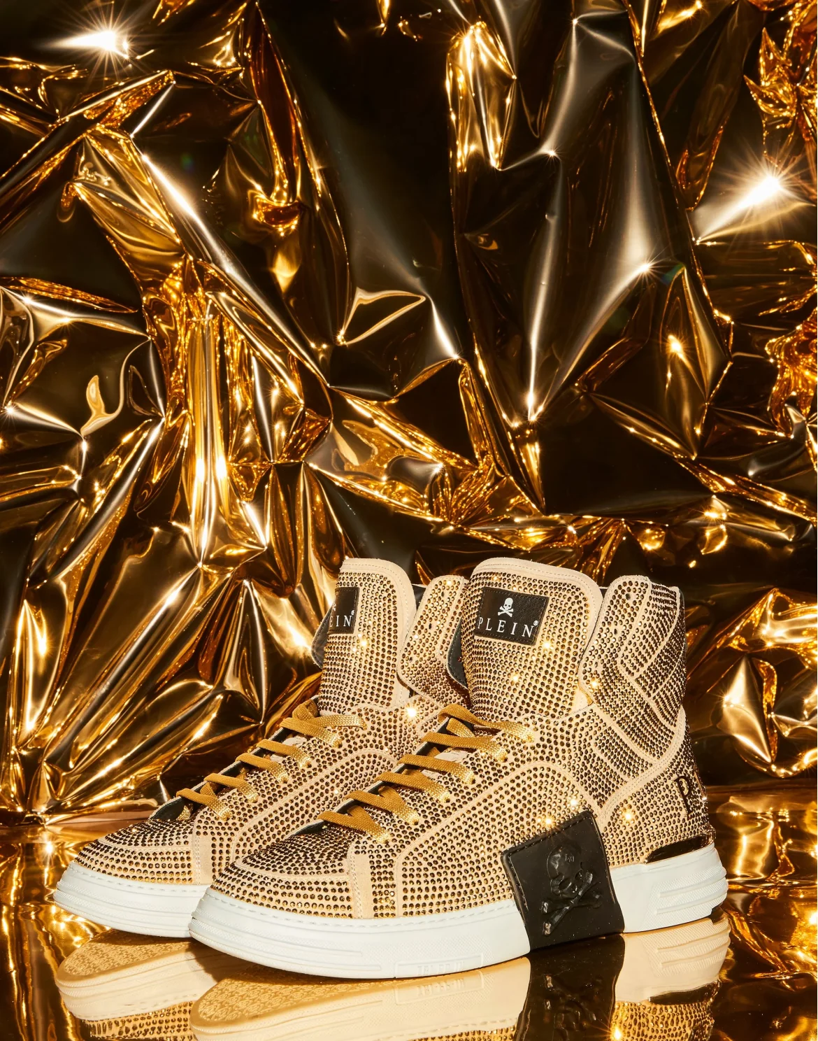 HI-TOP SNEAKERS MONEY KICK$ SUEDE GOLD SKULL, цвет: Золотой