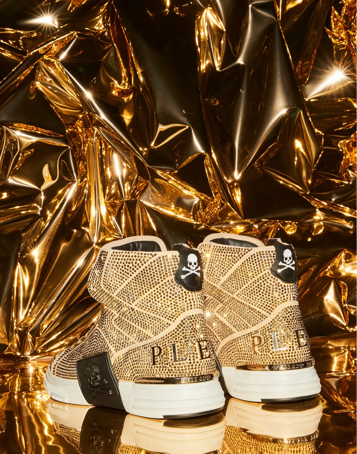 HI-TOP SNEAKERS MONEY KICK$ SUEDE GOLD SKULL, цвет: Золотой