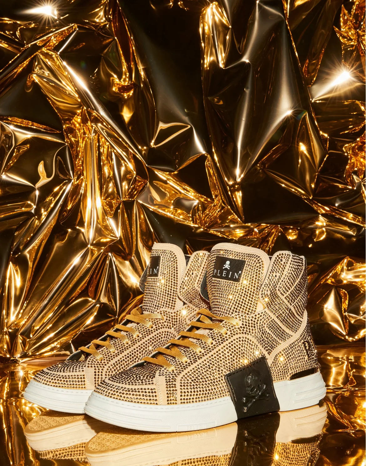 HI-TOP SNEAKERS MONEY KICK$ SUEDE GOLD SKULL, цвет: Золотой