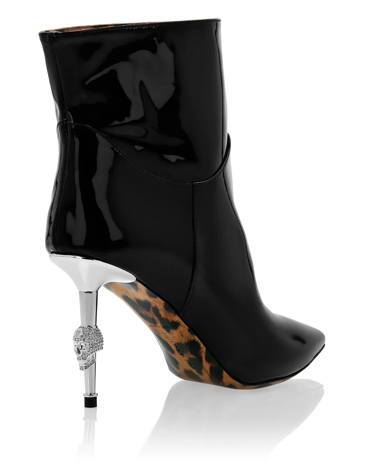 Soft Patent leather Boots Mid Heels Mid Skull, цвет: Черный