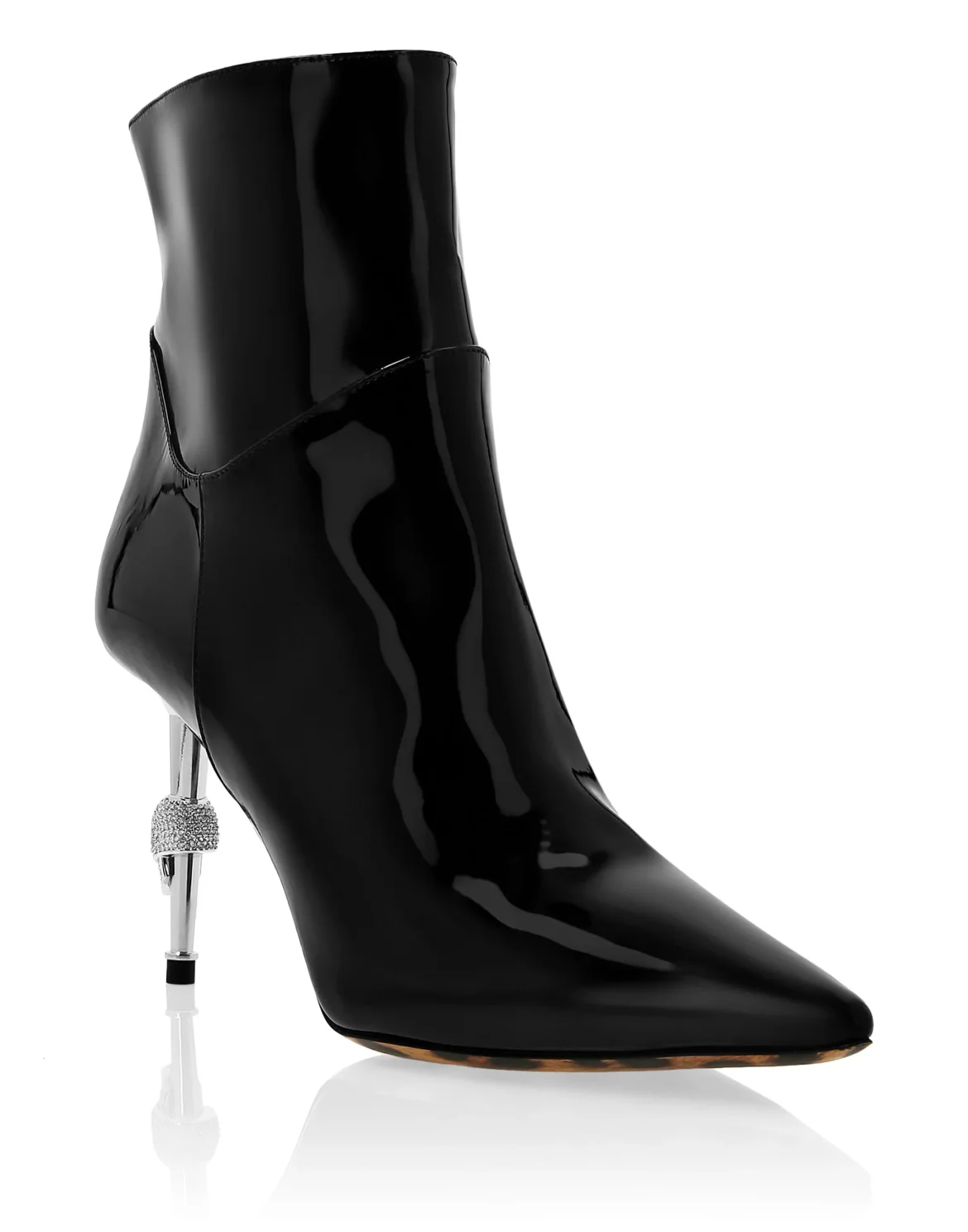 Soft Patent leather Boots Mid Heels Mid Skull, цвет: Черный
