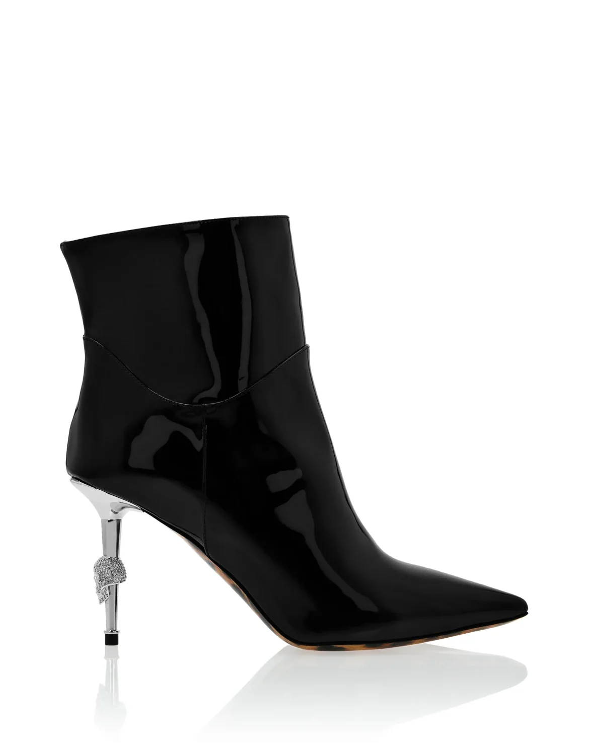 Soft Patent leather Boots Mid Heels Mid Skull, цвет: Черный