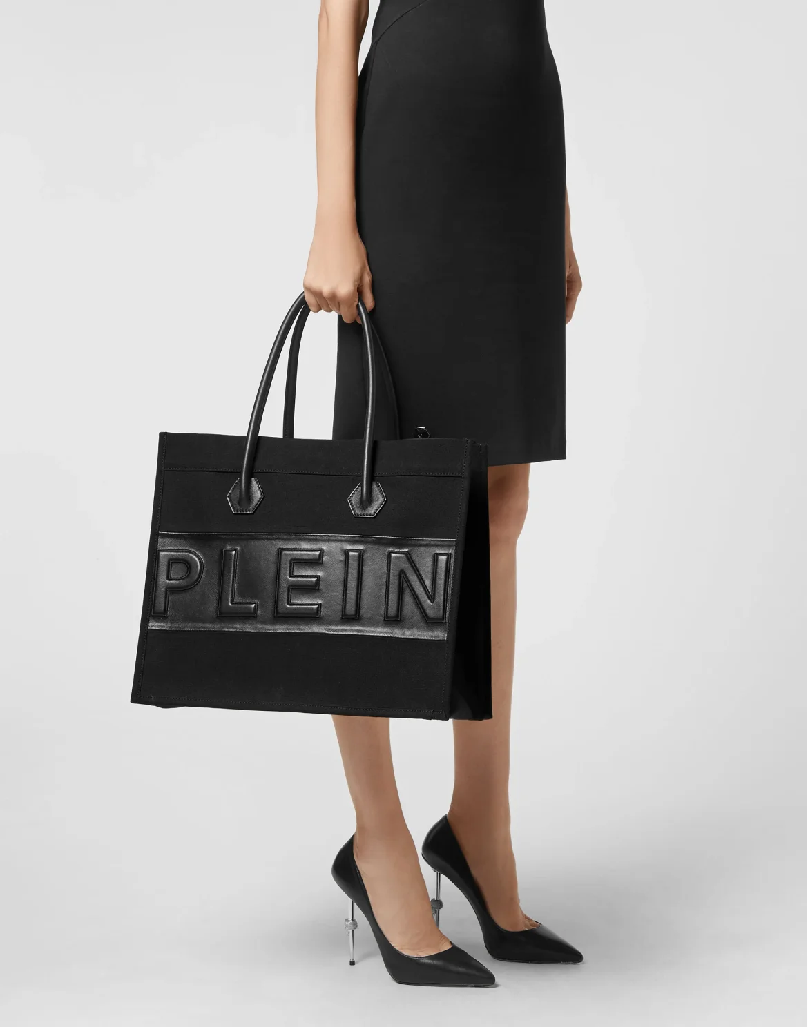 Canvas Tote Bag Leather Insert Philipp Plein TM, цвет: Черный
