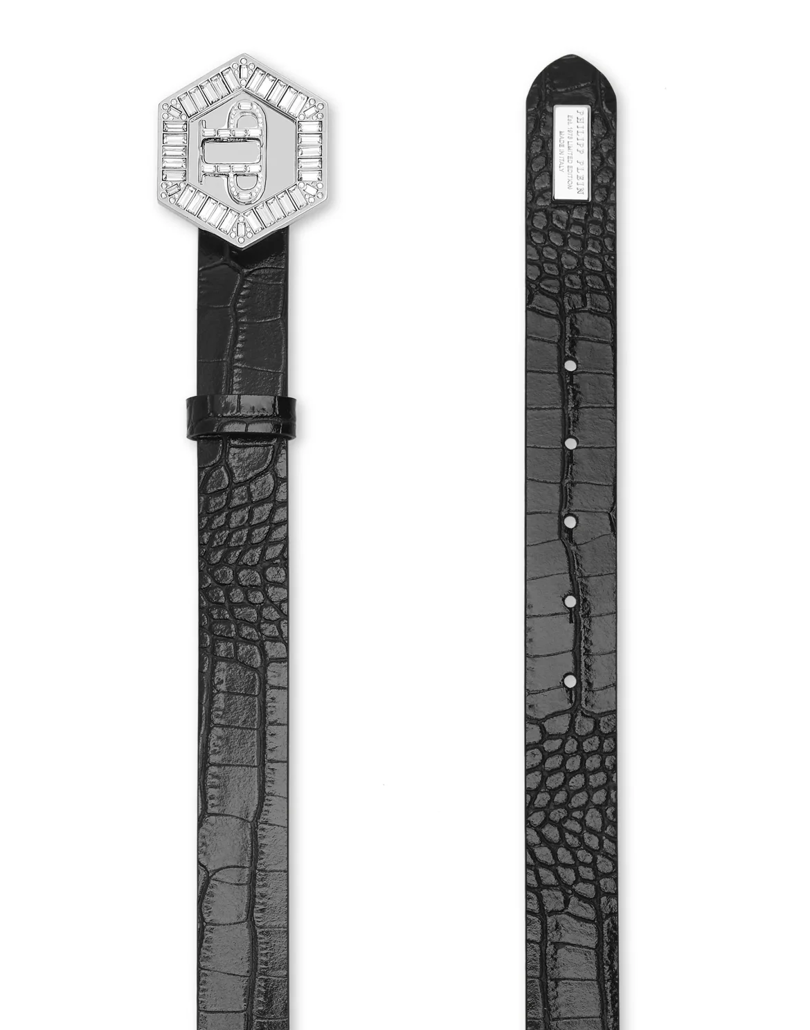 Leather Belt Crocco Print Iconic Plein, цвет: Черный