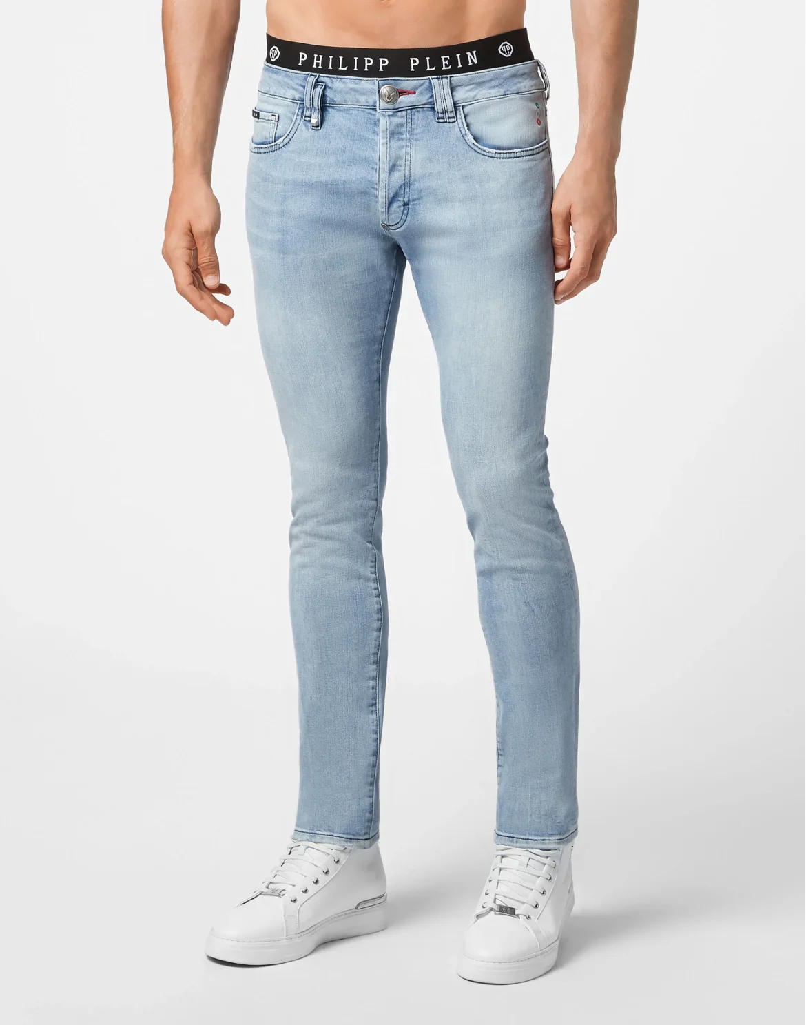 Denim Skinny Trousers fit Iconic Plein, цвет: Голубой