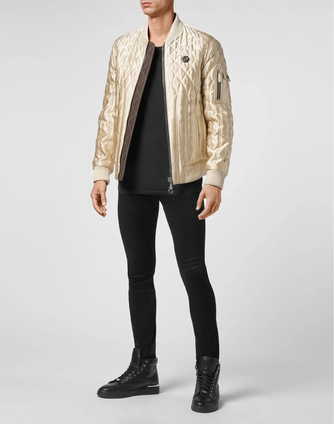 Quilted Nylon Bomber Iconic Plein, цвет: Бежевый