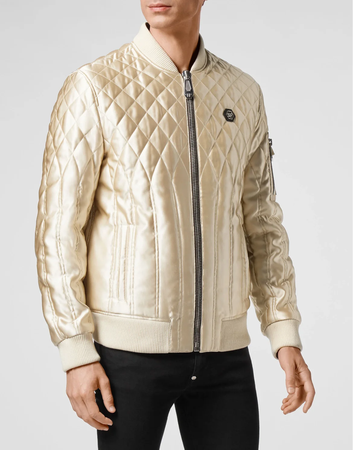 Quilted Nylon Bomber Iconic Plein, цвет: Бежевый