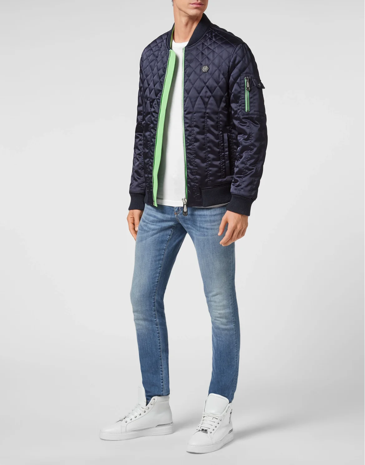 Quilted Nylon Bomber Iconic Plein, цвет: Синий
