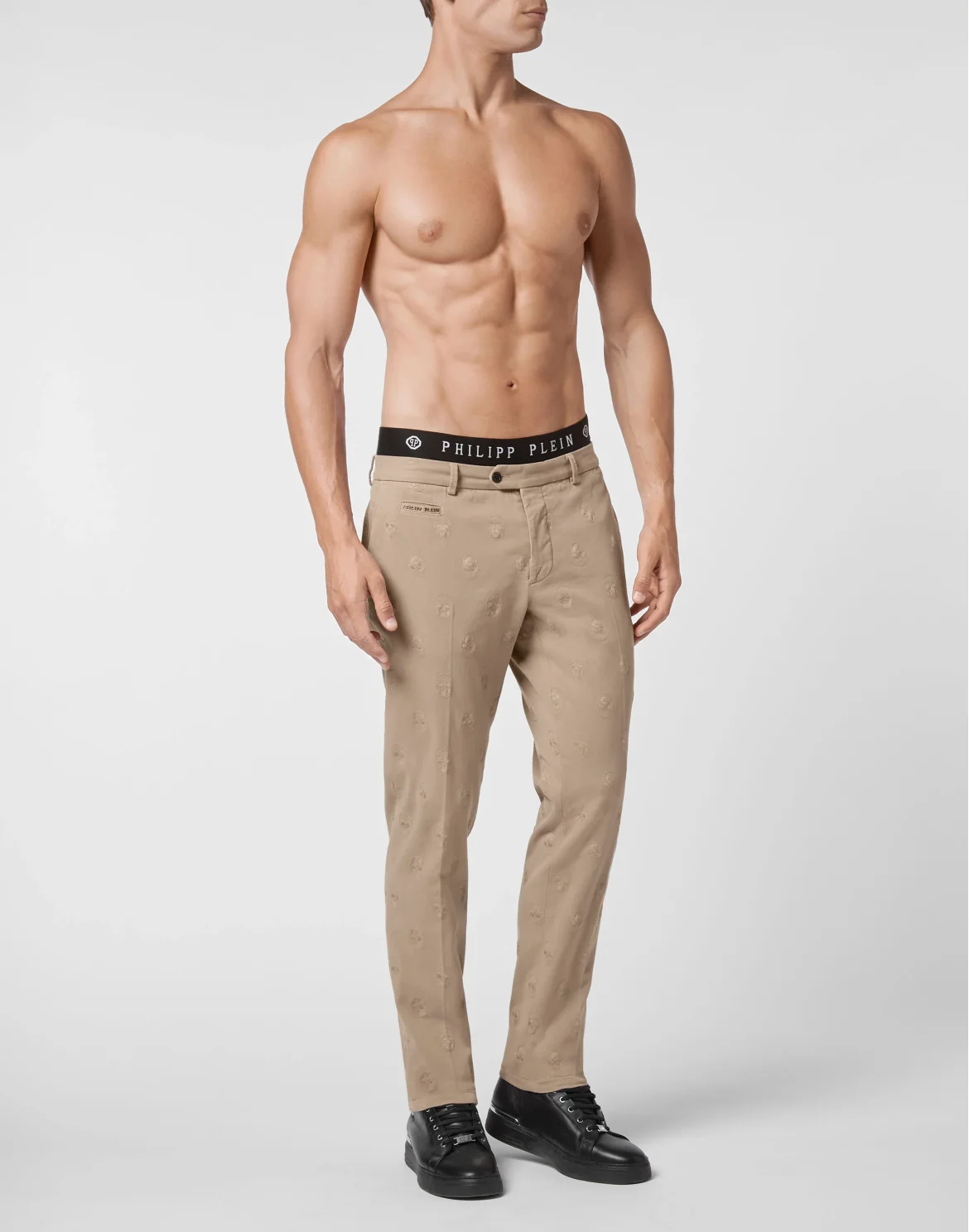 Long Trousers Embroidery Skull, цвет: Бежевый