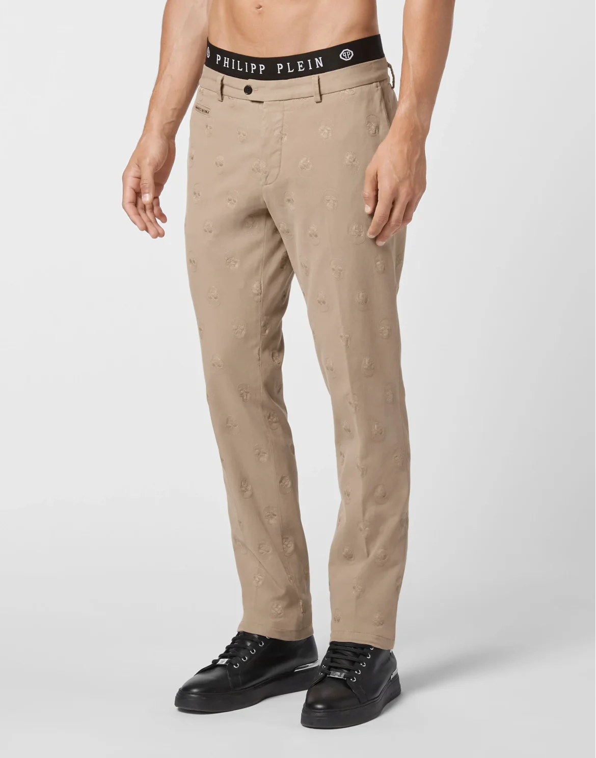 Long Trousers Embroidery Skull, цвет: Бежевый