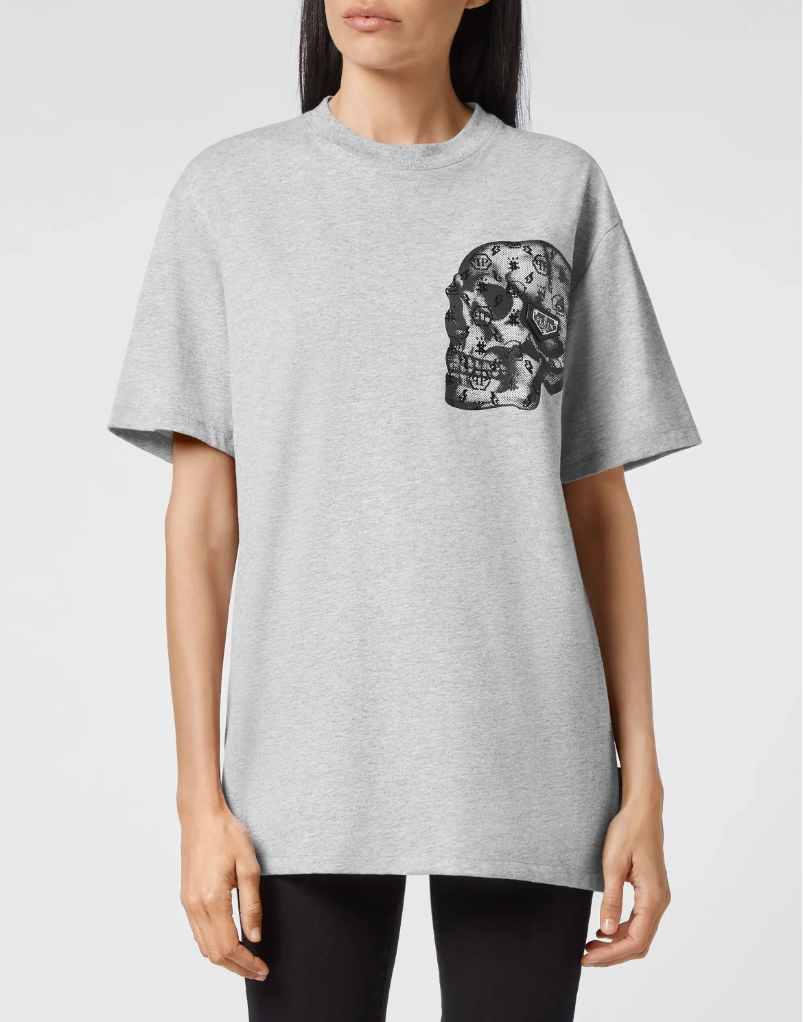 T-shirt Round Neck SS print Skull, цвет: Серый