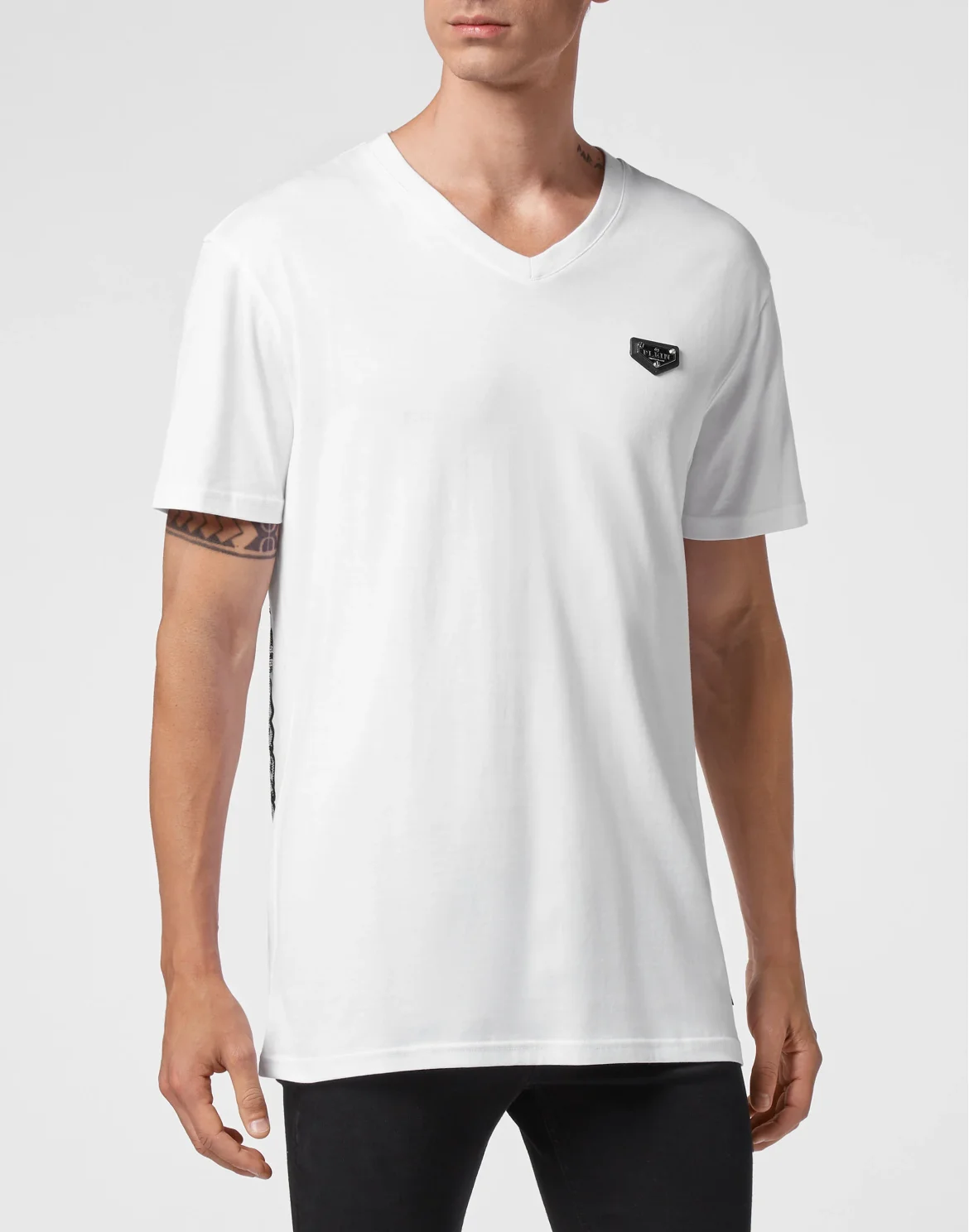 T-shirt V-Neck SS stones Philipp Plein No Limit$, цвет: Белый