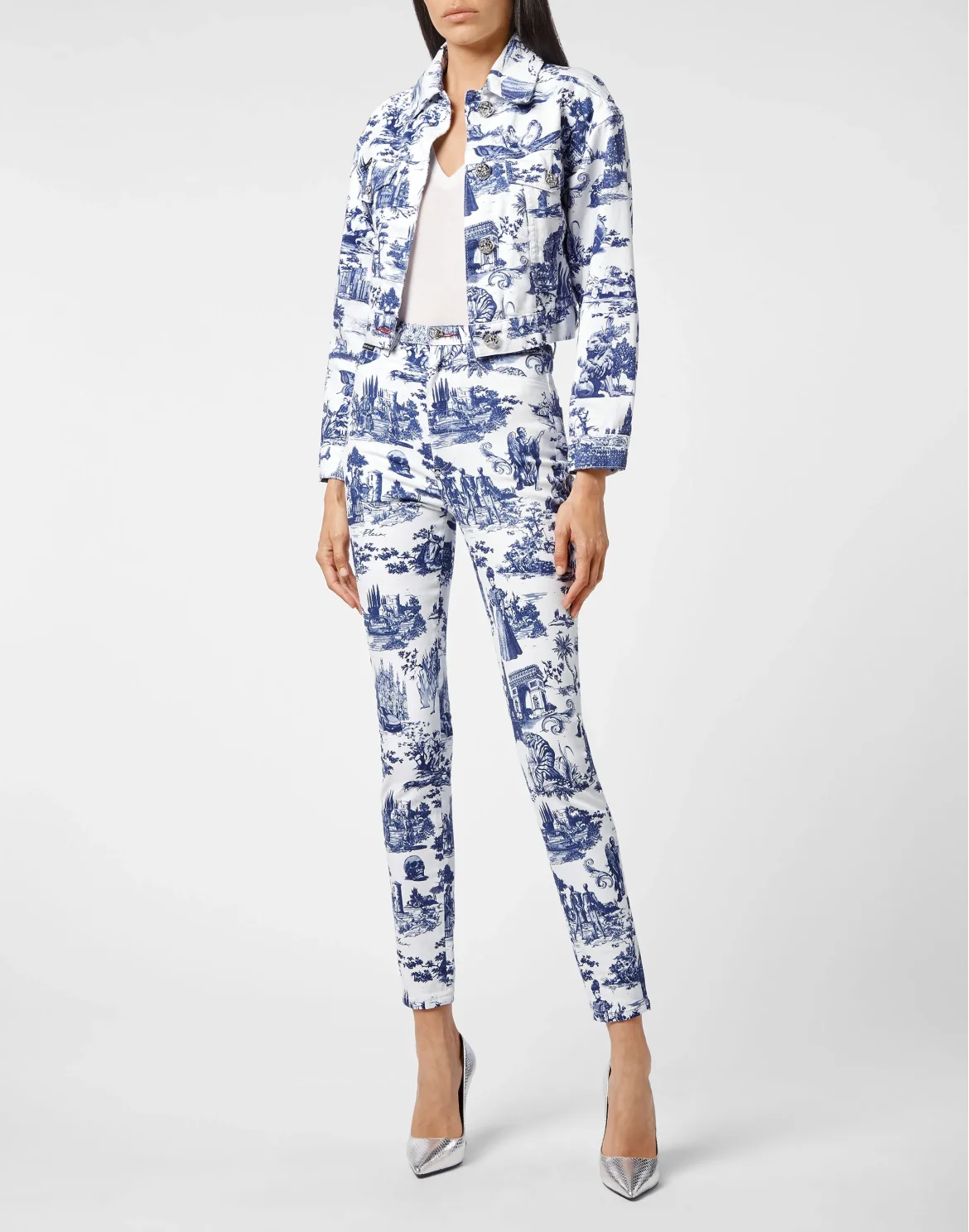Denim Jacket Cropped Print En PLEIN air, цвет: Белый