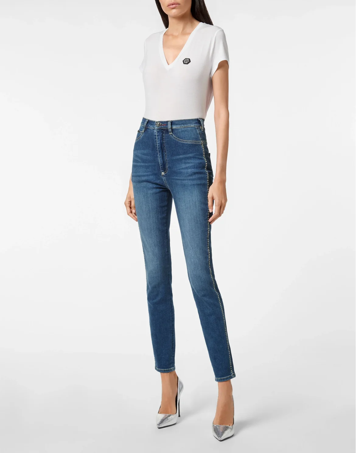 Denim Super High Waist Jegging Studs, цвет: Синий
