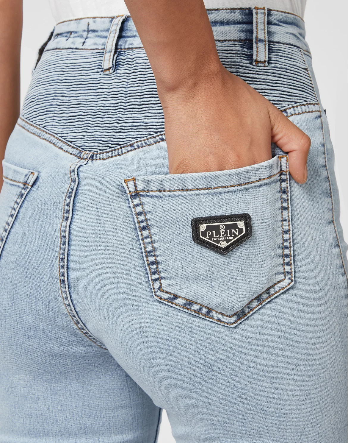 Denim  High Waist Biker Iconic Plein, цвет: Голубой