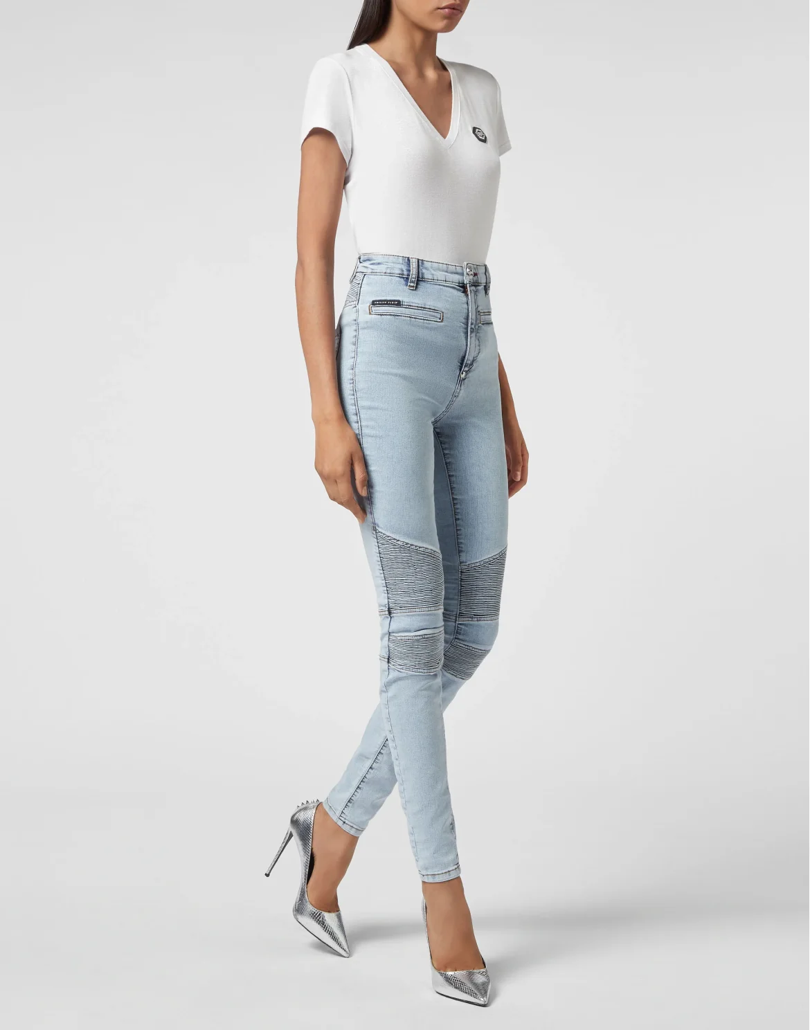 Denim  High Waist Biker Iconic Plein, цвет: Голубой