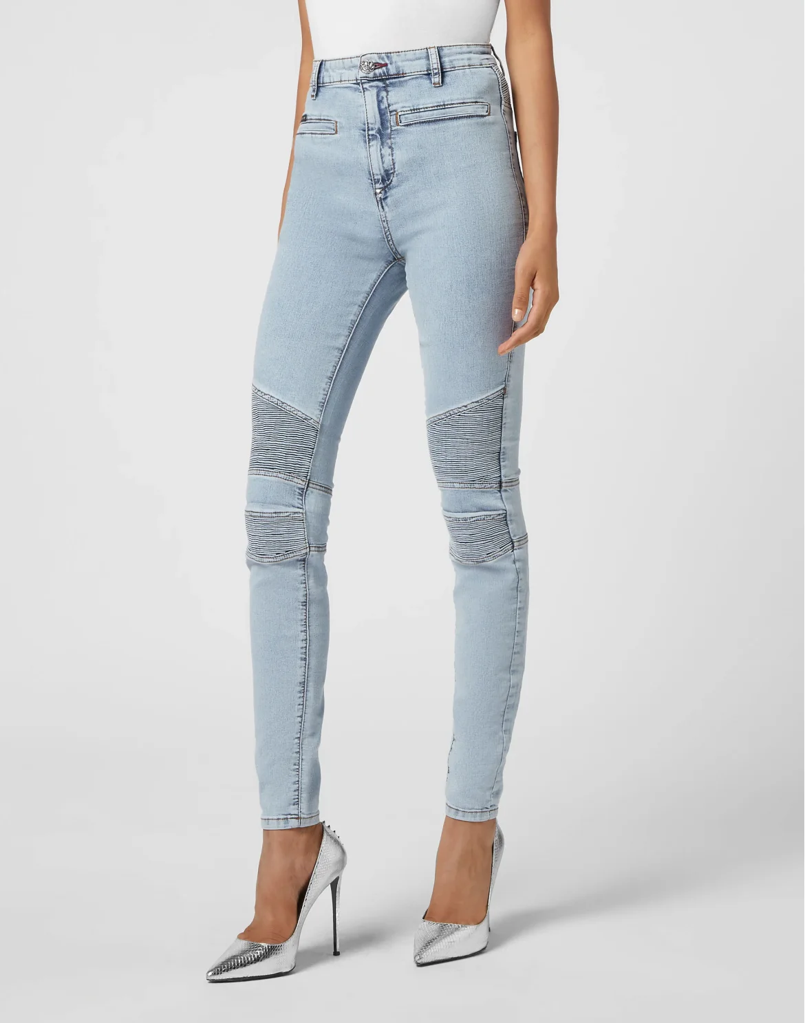 Denim  High Waist Biker Iconic Plein, цвет: Голубой