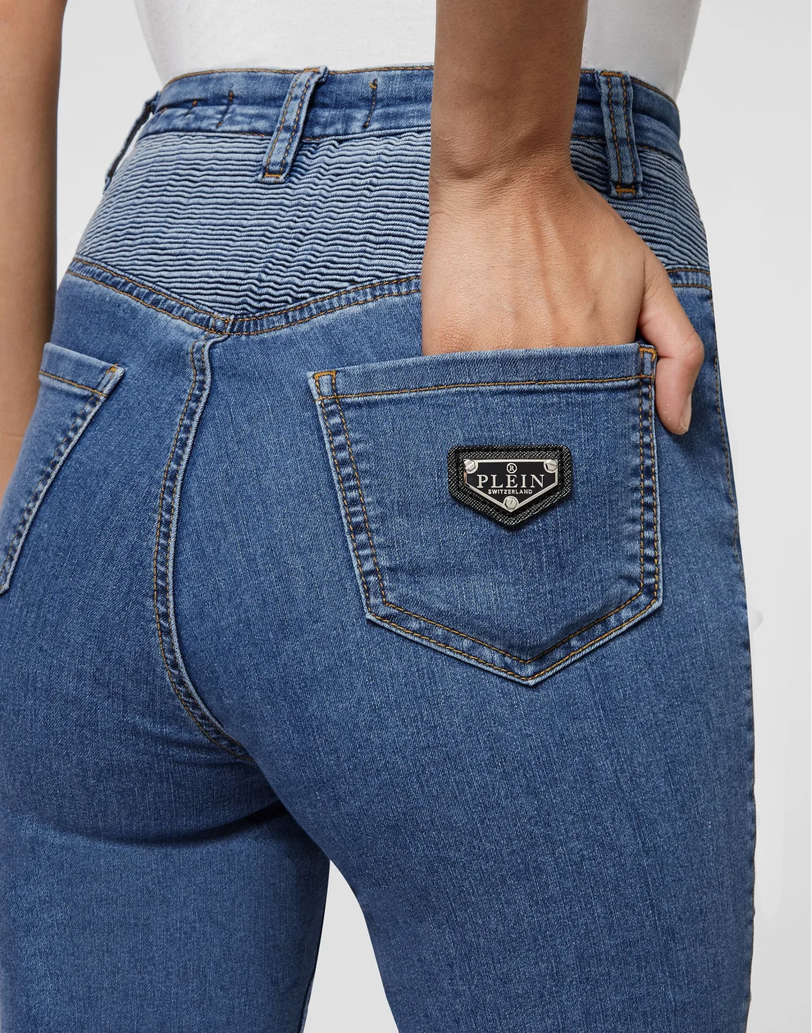Denim  High Waist Biker Iconic Plein, цвет: Синий