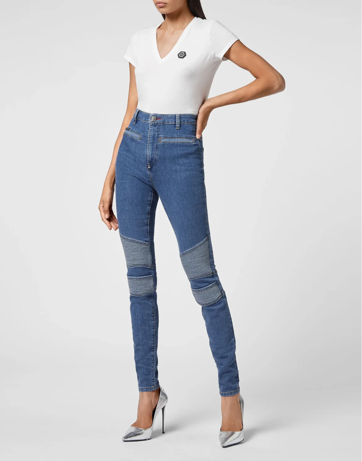Denim  High Waist Biker Iconic Plein, цвет: Синий