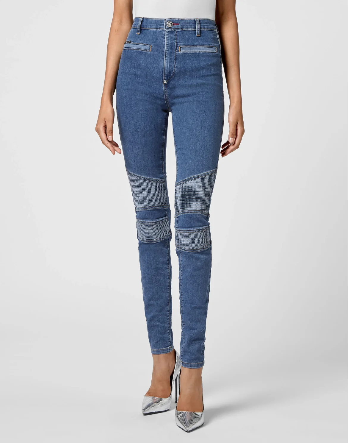 Denim  High Waist Biker Iconic Plein, цвет: Синий