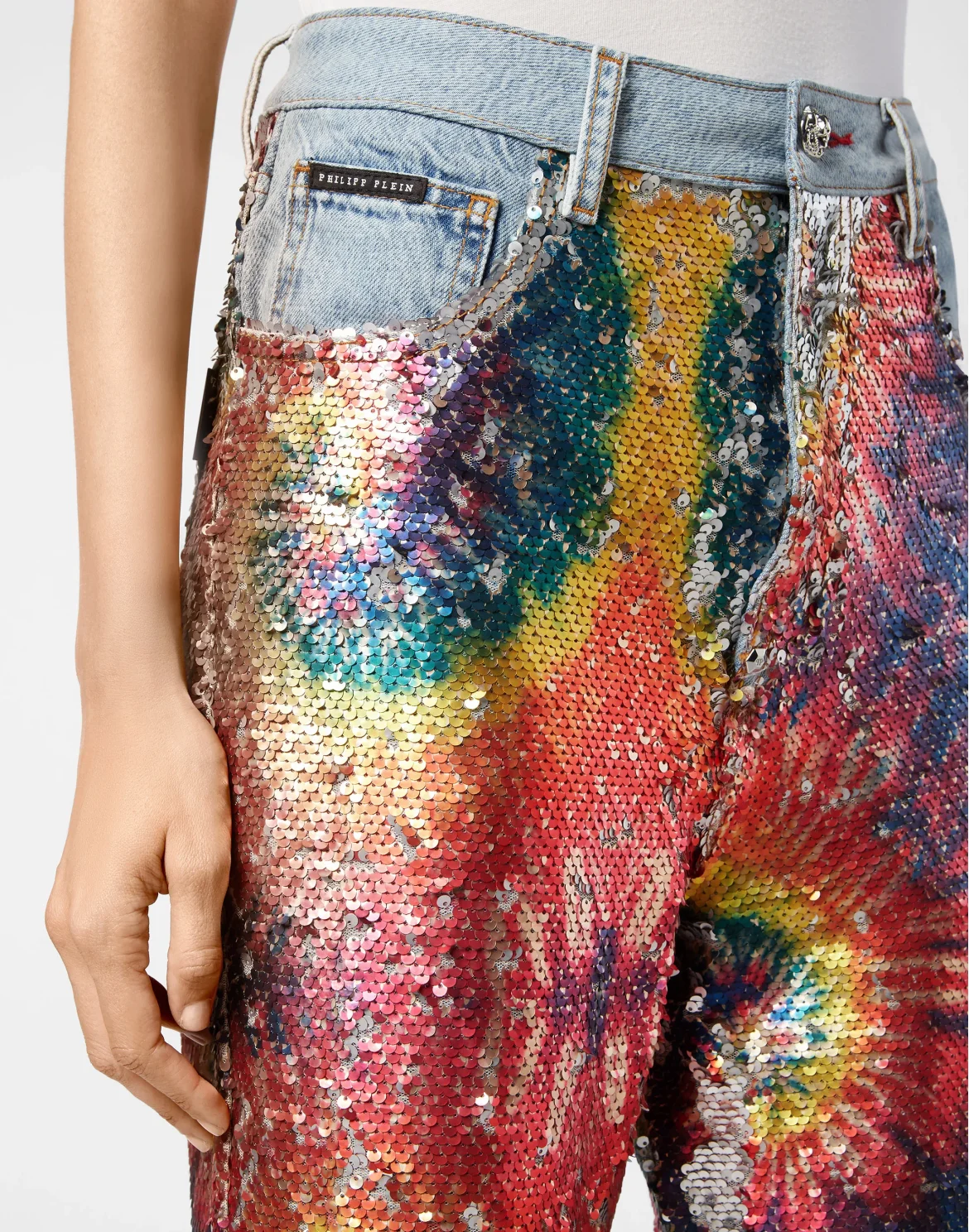 Denim Super Loose Fit Paillettes Multicolor Tie dye, цвет: Голубой
