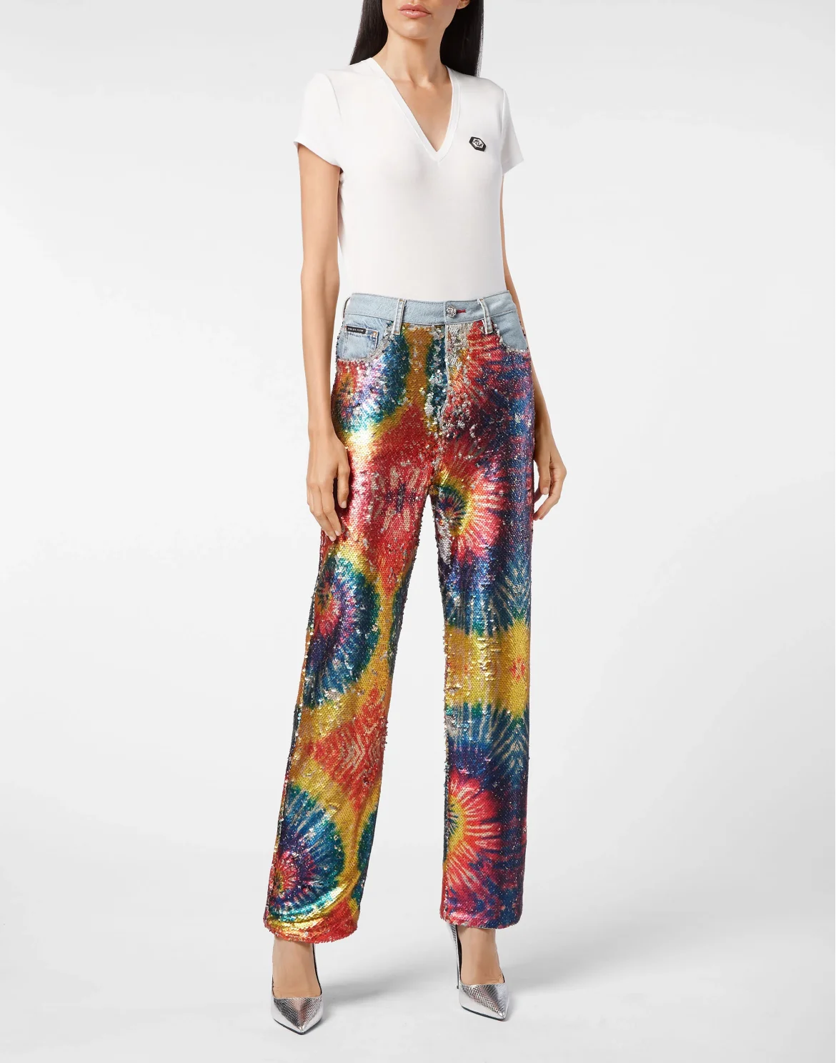 Denim Super Loose Fit Paillettes Multicolor Tie dye, цвет: Голубой