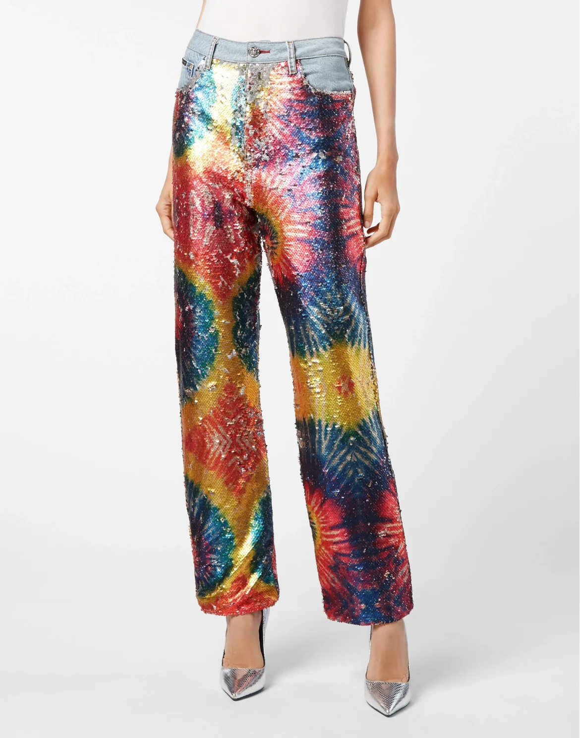 Denim Super Loose Fit Paillettes Multicolor Tie dye, цвет: Голубой