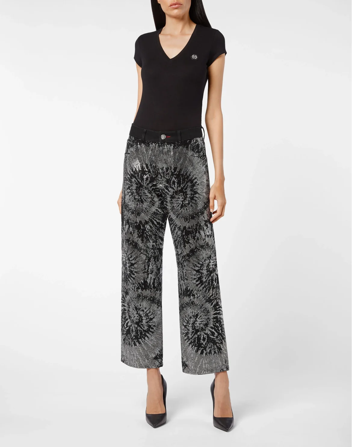 Denim High Rise Fit Black+White Stones Tiedye Tie dye, цвет: Черный