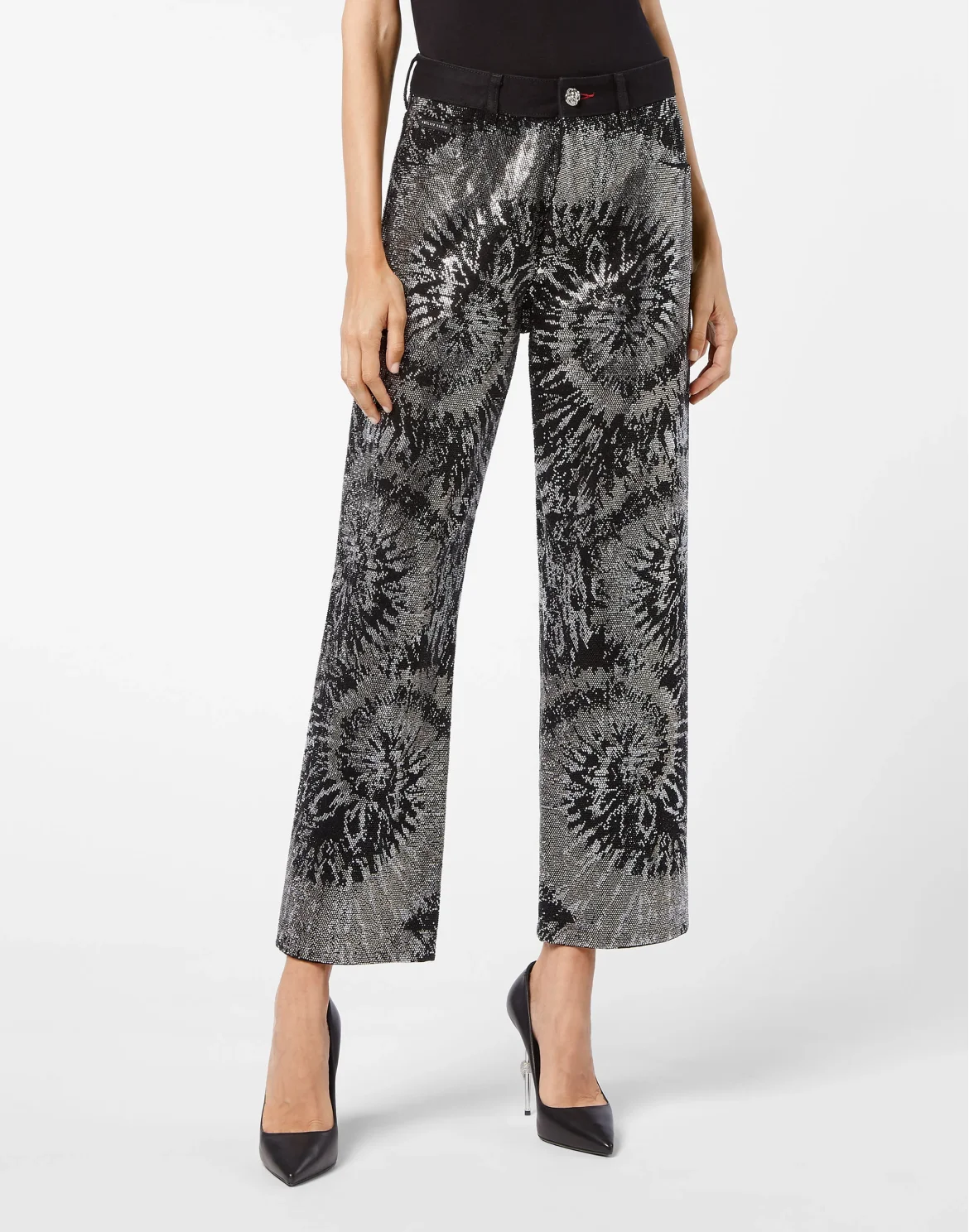 Denim High Rise Fit Black+White Stones Tiedye Tie dye, цвет: Черный