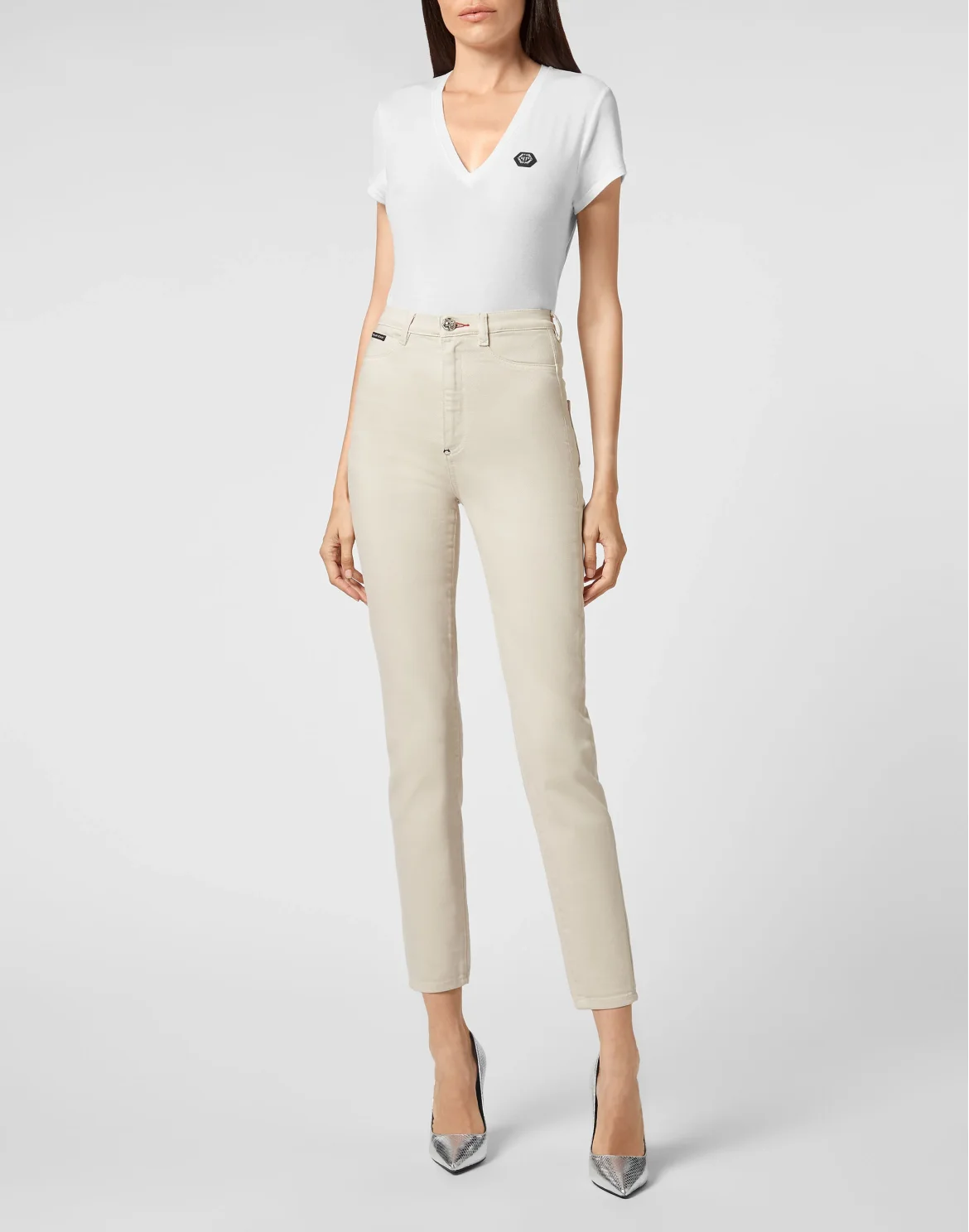 Denim Super High Waist Jegging Iconic Plein, цвет: Бежевый
