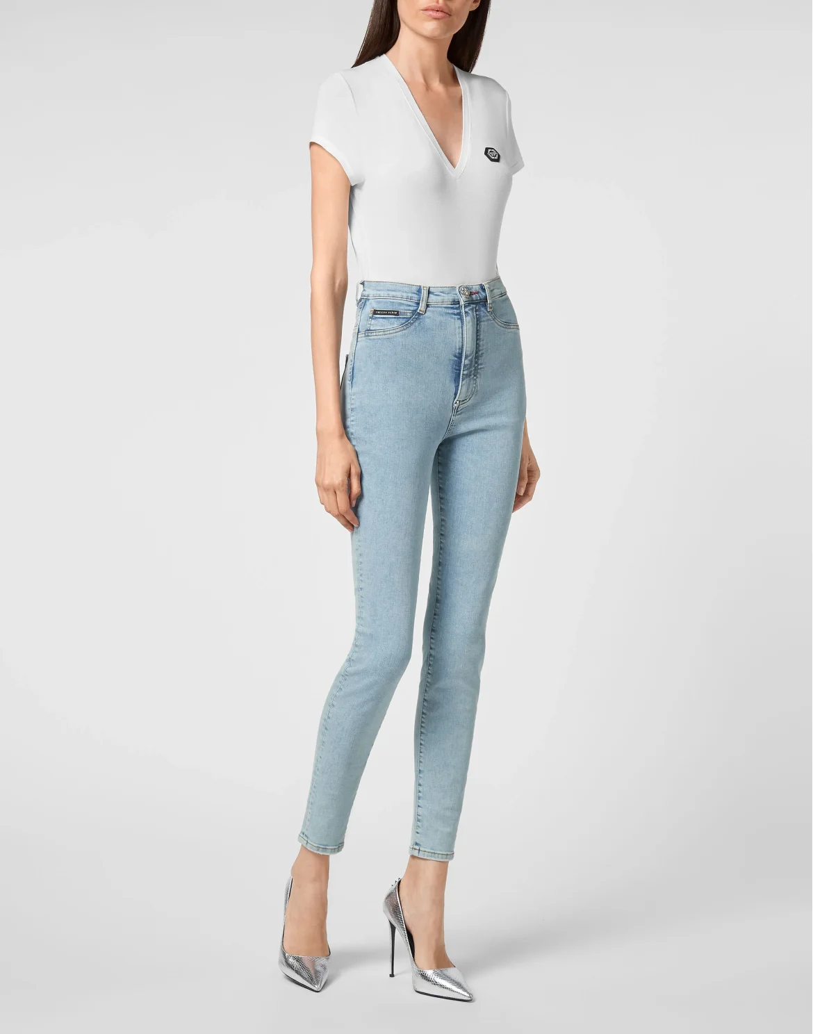 Denim Super High Waist Jegging Iconic Plein, цвет: Голубой