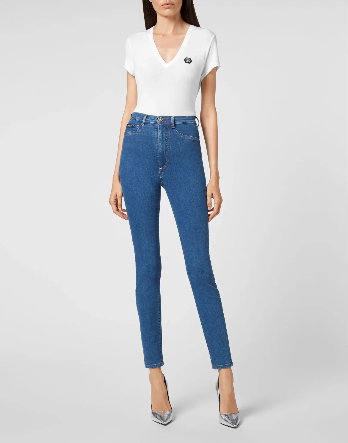Denim Super High Waist Jegging Iconic Plein, цвет: Синий