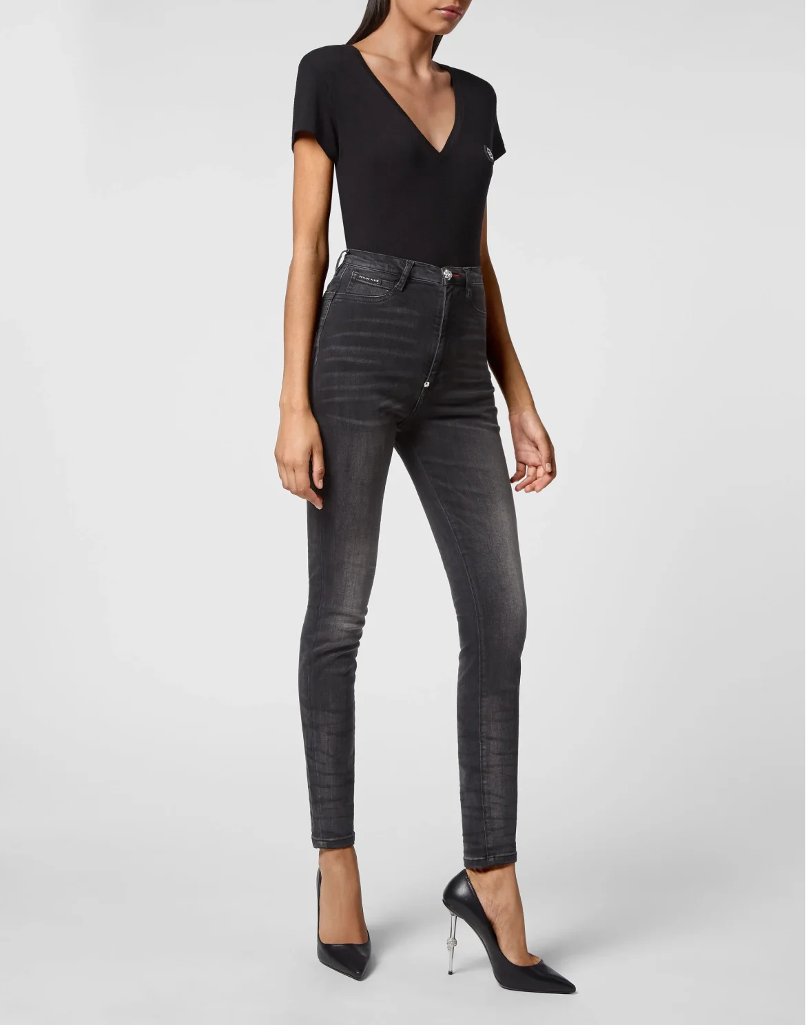 Denim Super High Waist Jegging Iconic Plein, цвет: Черный